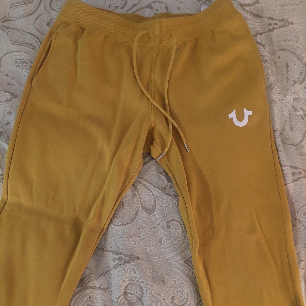 True Religion Mustard Yellow Joggers and Zip Up Jacket